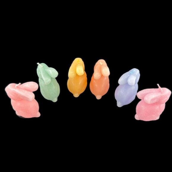 1) Meri Meri 6 Bunny Candles, Pastel 2.5"H x 1 5/8"L,  2.5 Burn Hours - Picture 6 of 9